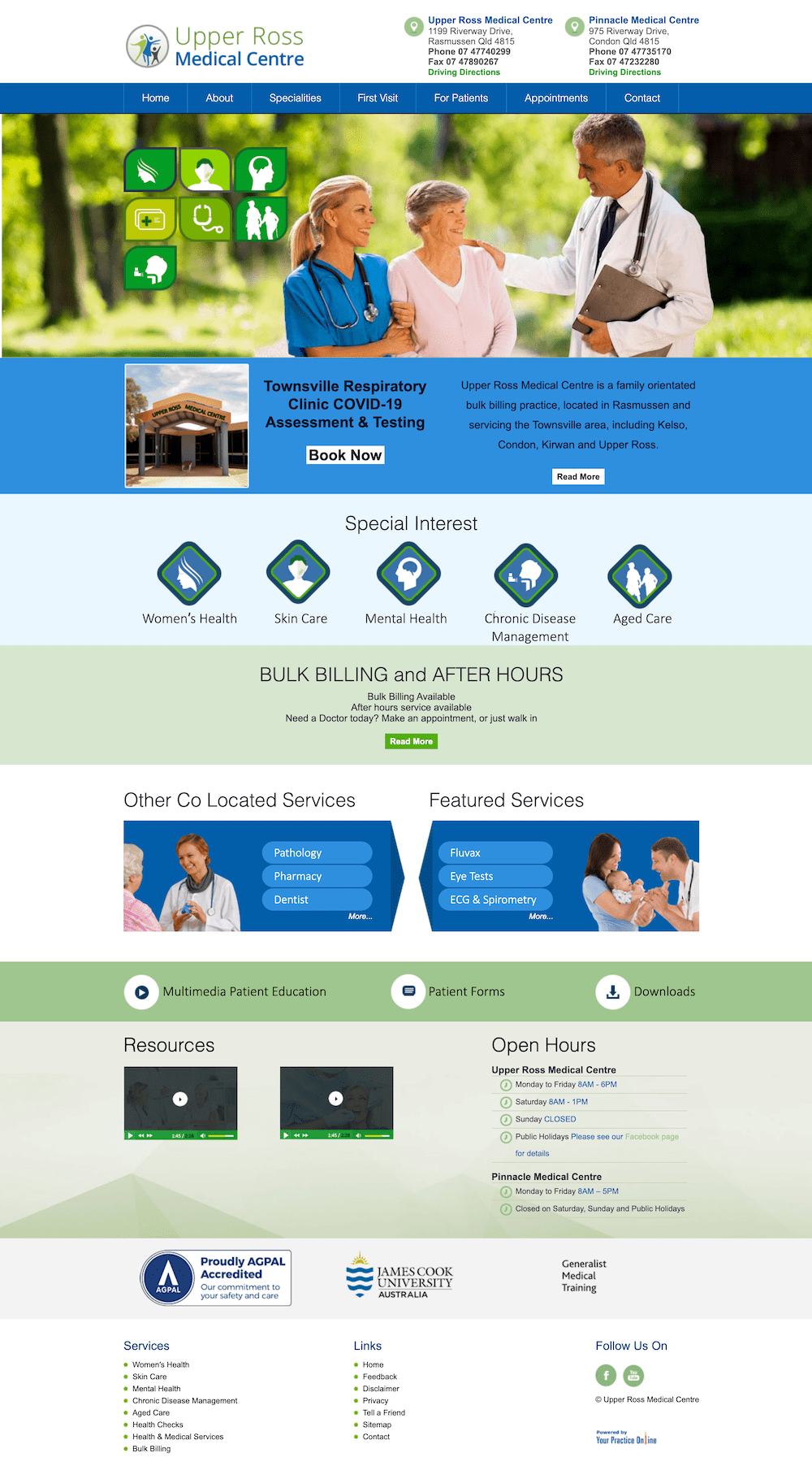 A screenshot of a website showing a doctor and nurse talking to a patient.