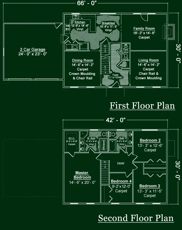 Floor plans for the first and second stories of a home, including room labels and dimensions.