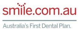 Logo for smile.com.au, a dental plan in Australia. Red text with a smiley face icon. Grey line and tagline beneath.