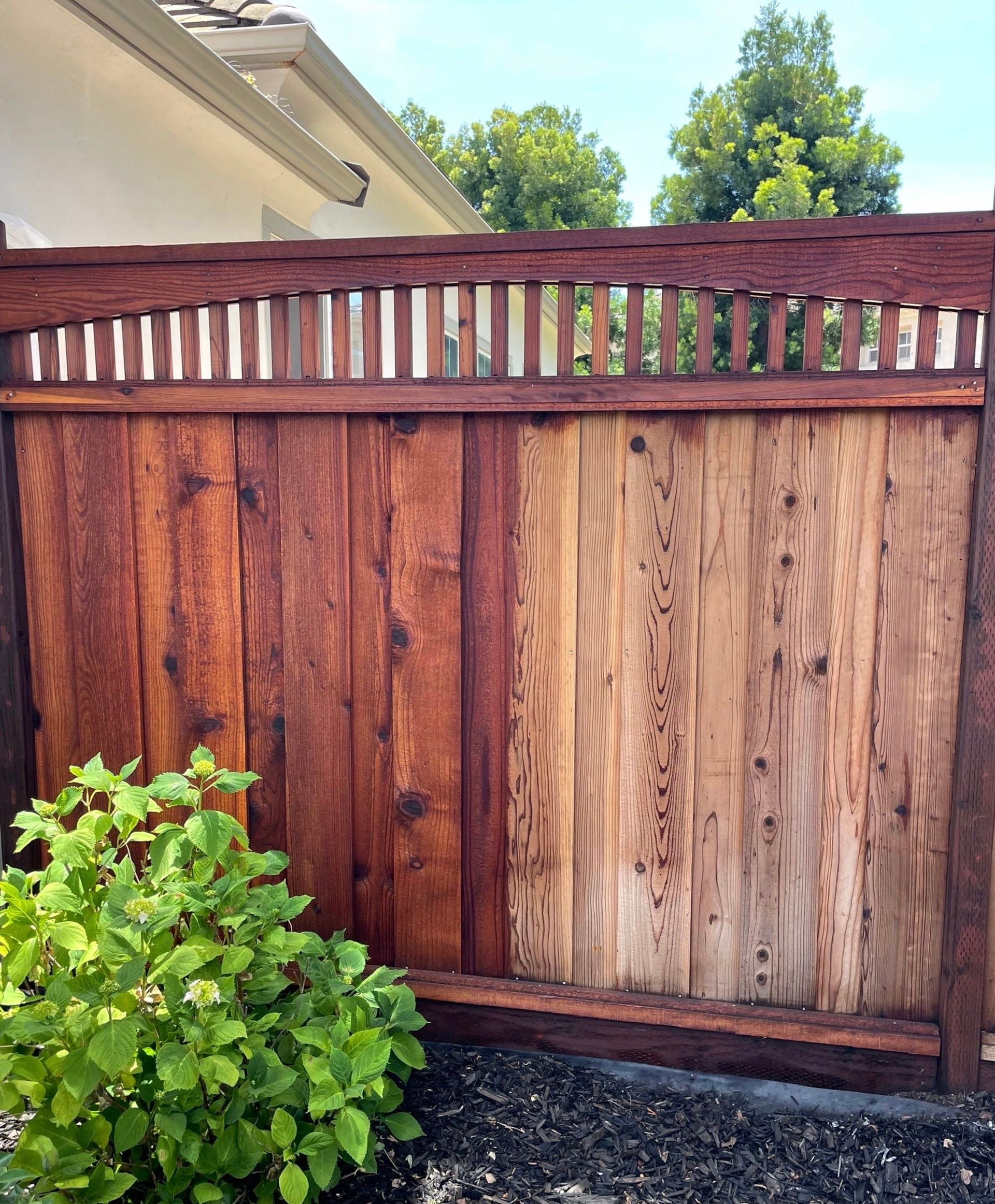 Fence stain before and after