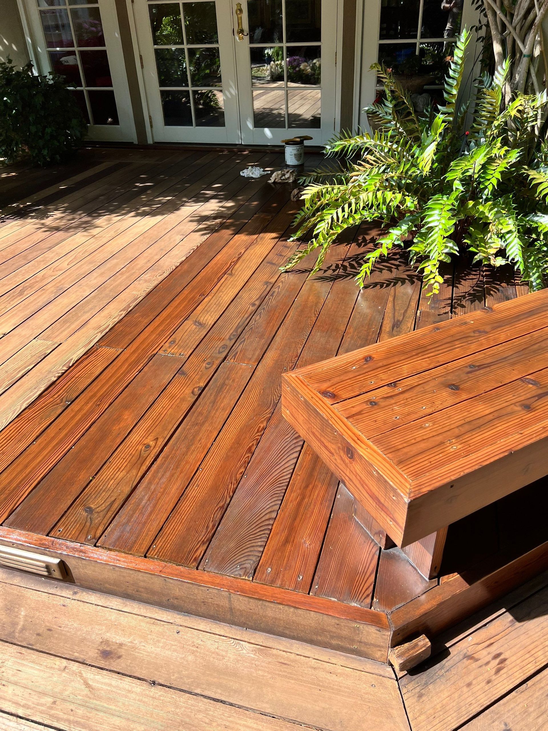 Backyard deck staining