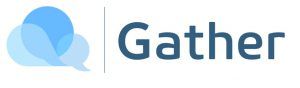 The logo for gather is a blue and white logo with two speech bubbles.