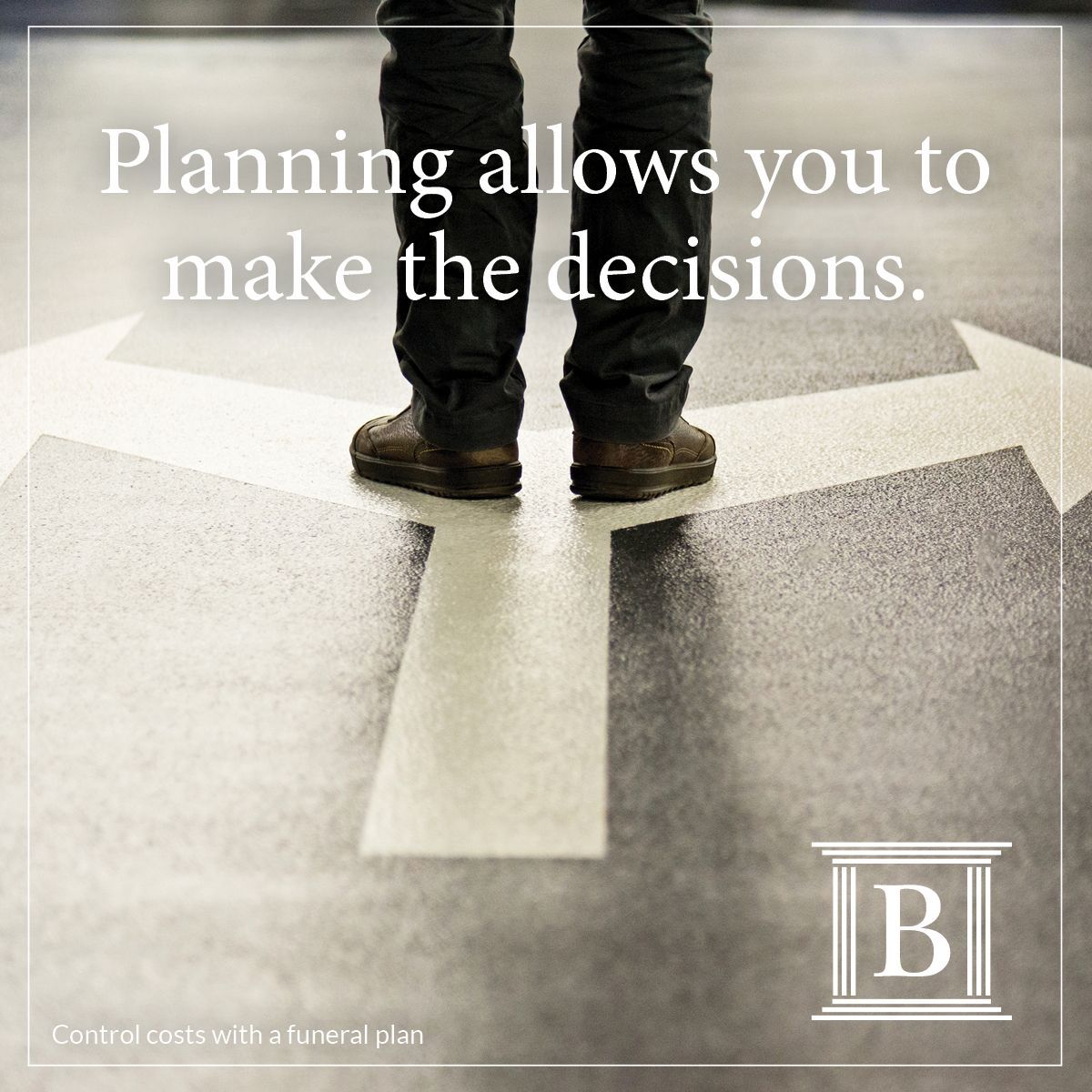 A person standing at a crossroad with the words planning allows you to make the decisions