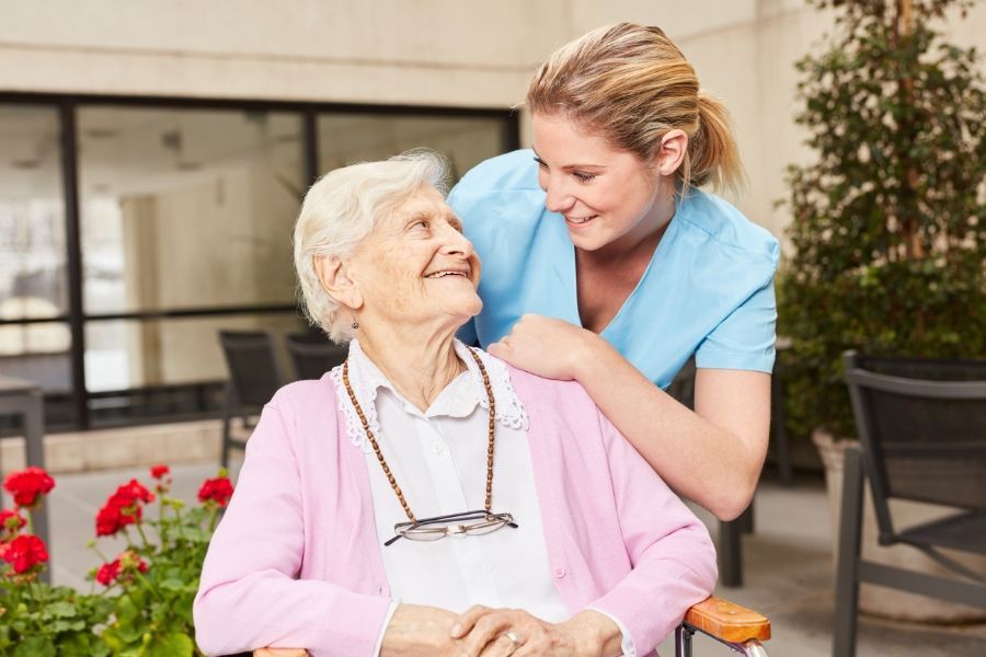 Client and caregiver enjoying the outdoor