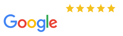 A google logo with five stars on it on a white background.