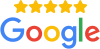 A google logo with five stars on it on a white background.