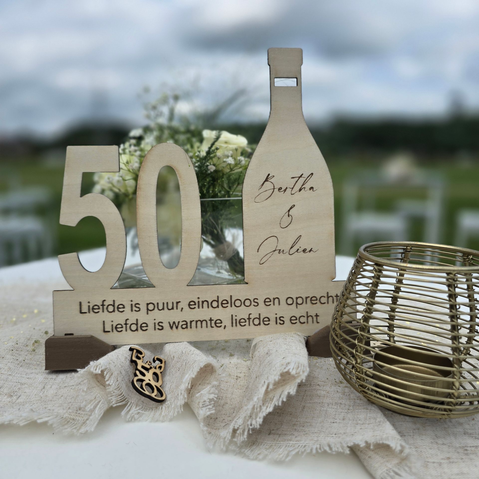 Wooden table decoration with the number 