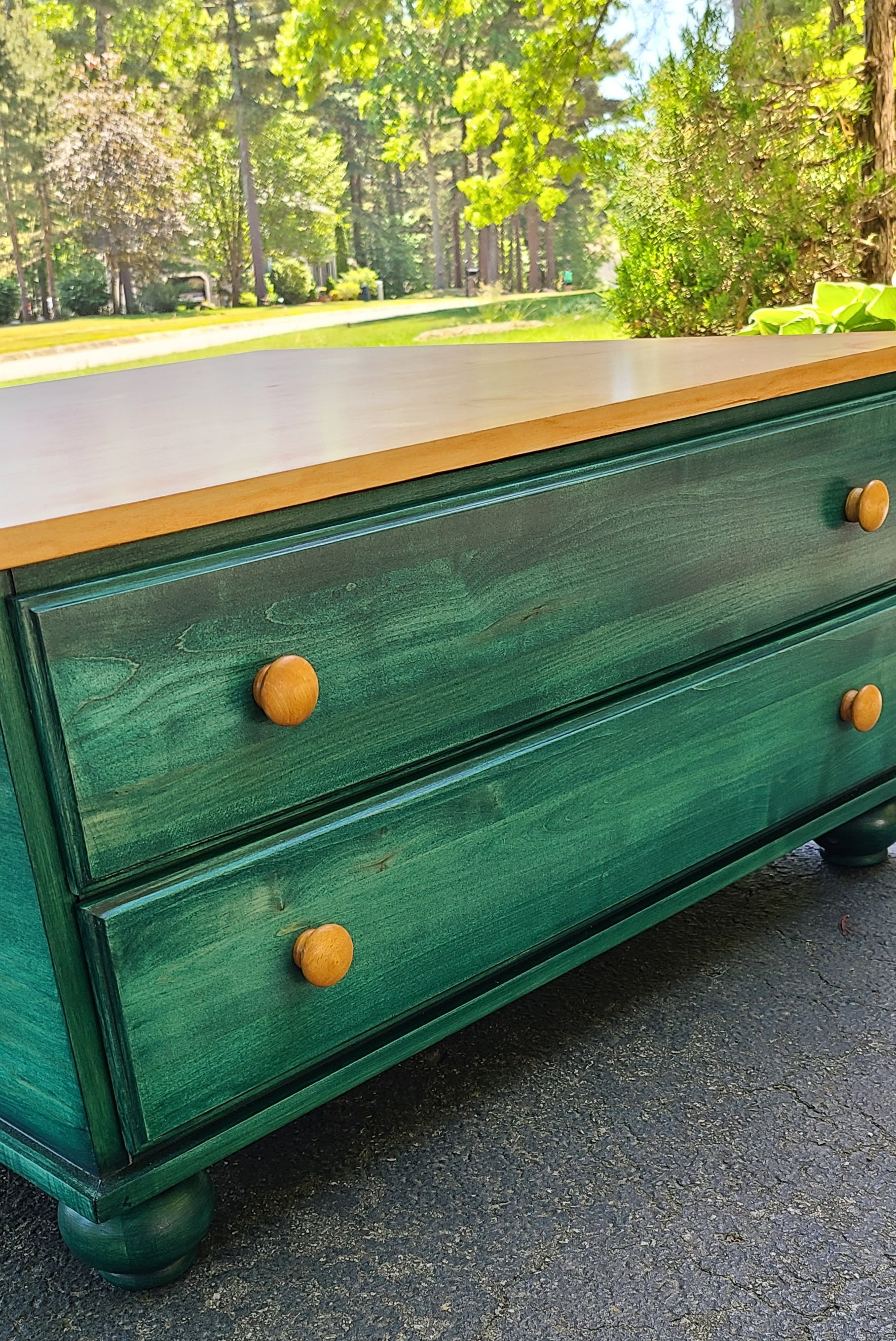 stained green coffee table