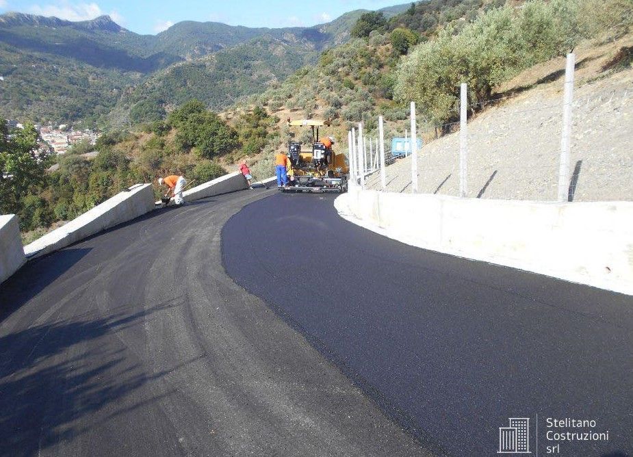 Un gruppo di persone sta lavorando su una strada in montagna.