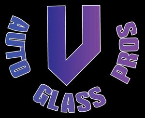 A purple and blue logo for auto glass pros