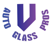 A purple and blue logo for auto glass pros