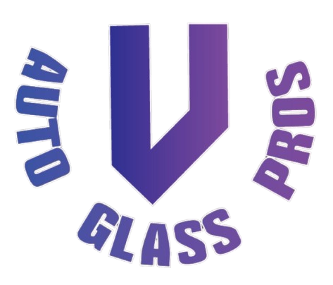A purple and blue logo for auto glass pros