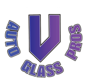 A purple and blue logo for auto glass pros