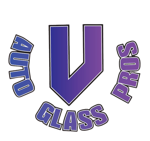 A purple and blue logo for auto glass pros