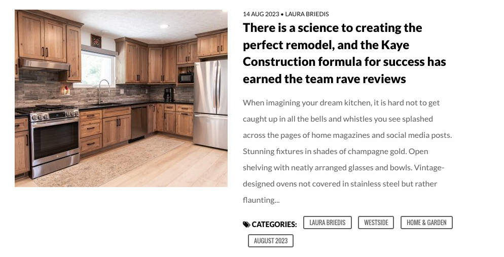 Kitchen remodel with wooden cabinets, stainless steel appliances, and a light-colored floor.