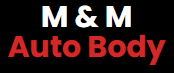 A logo for m & m auto body is shown on a black background
