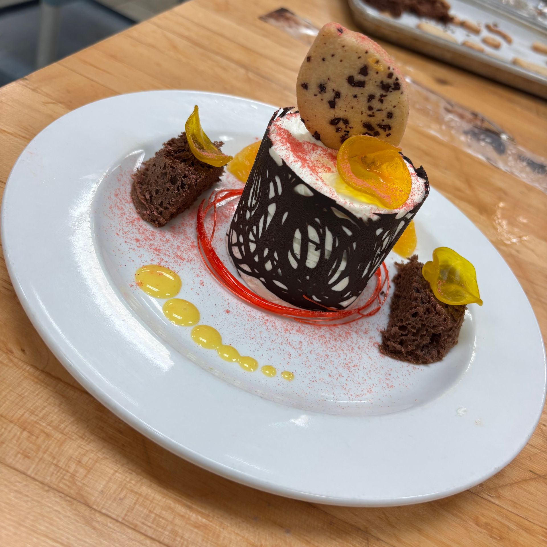 Mousse dessert in culinary school