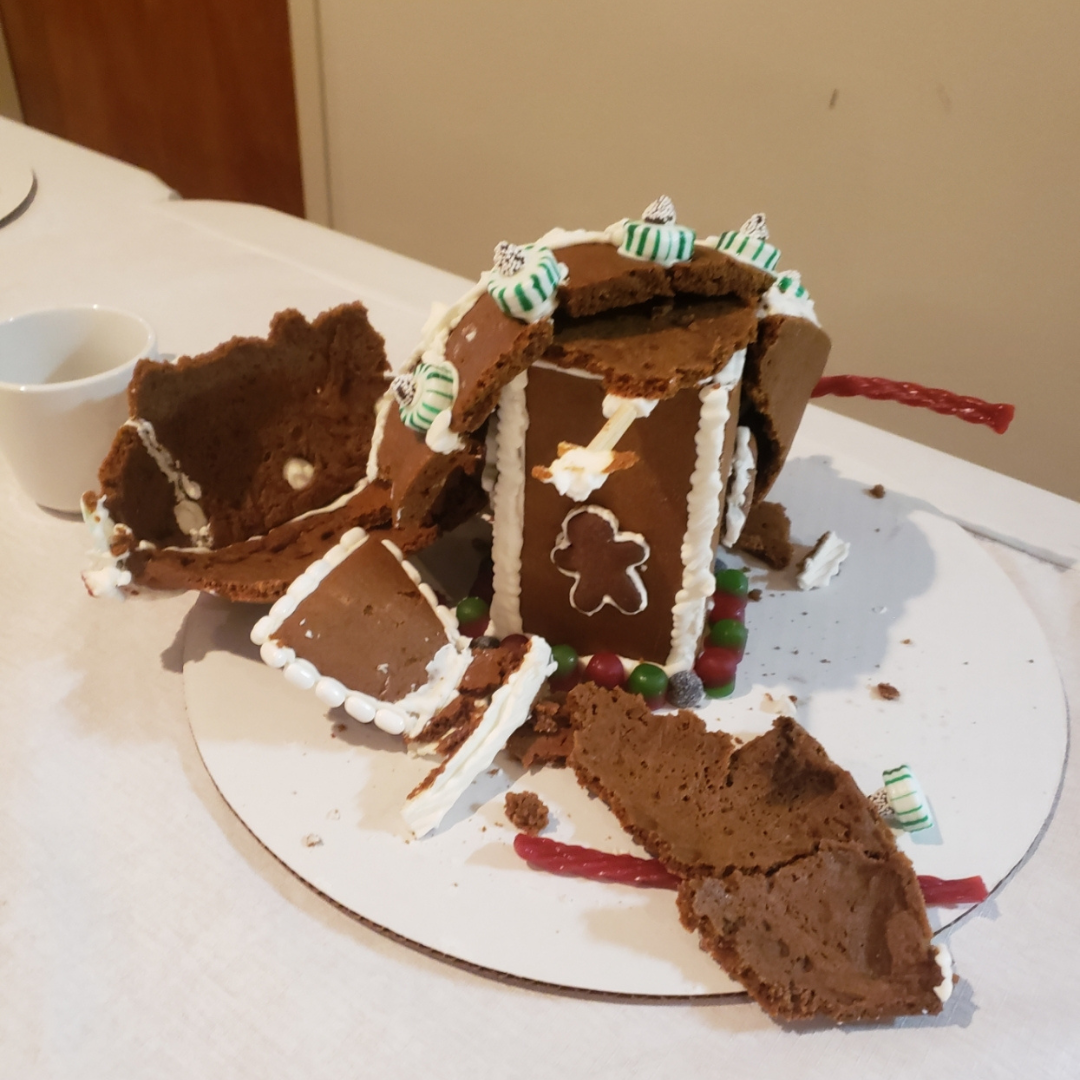 collapsed UFO gingerbread house