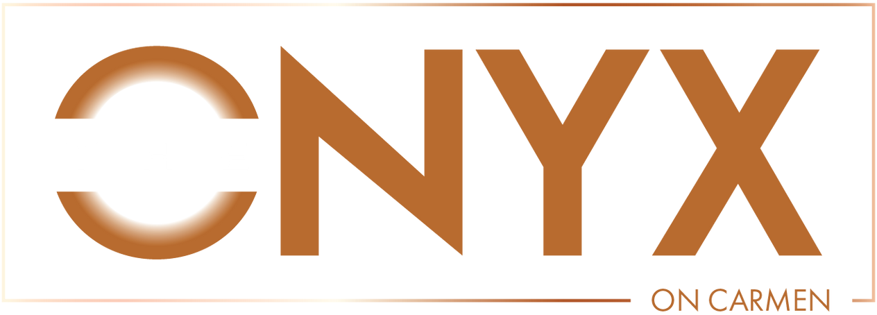 Logo for Onyx on Carmen, featuring the word "Onyx" in a modern typeface, with "On Carmen" below.