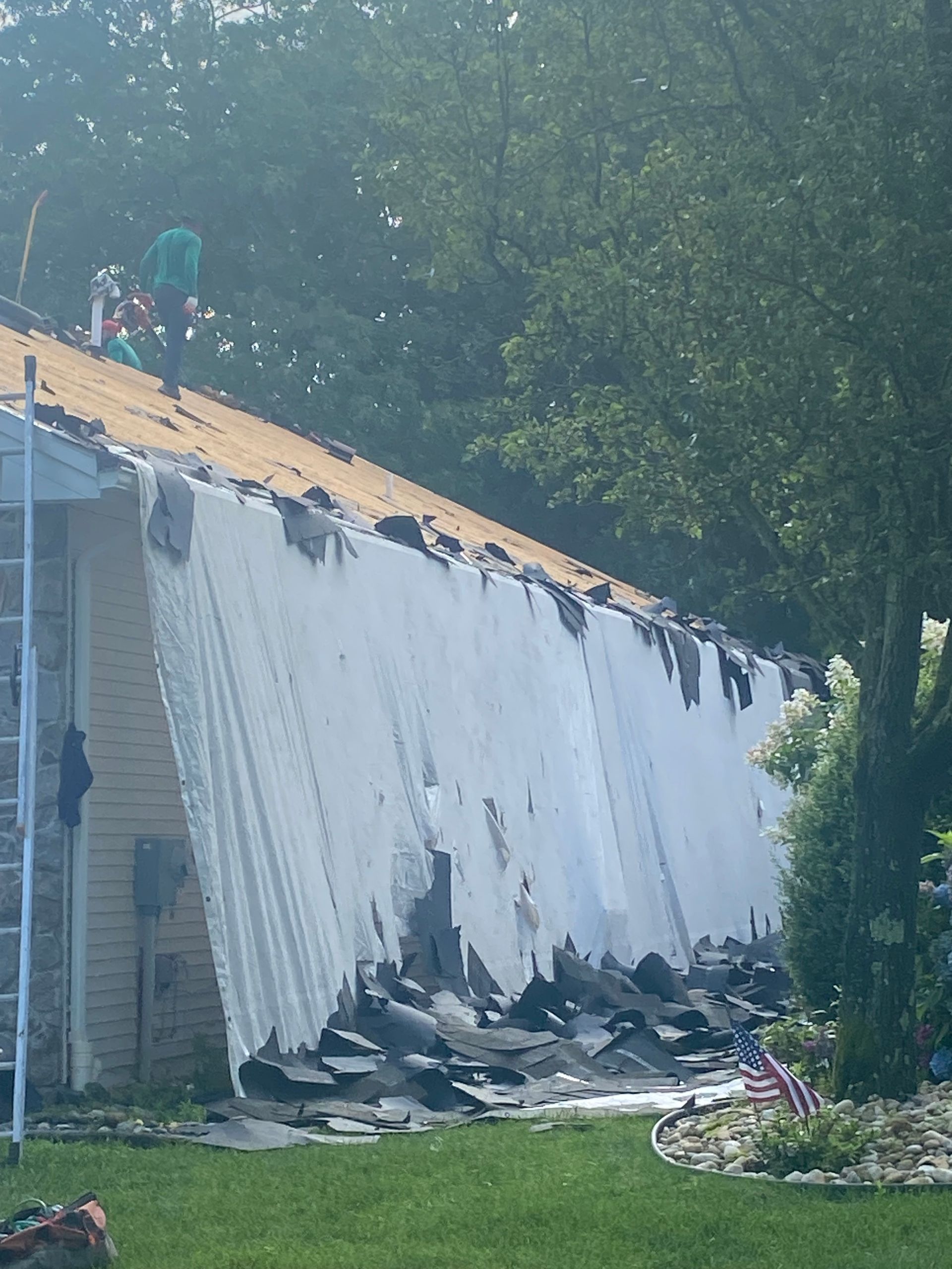 A roof of a house that has been damaged by a fire