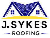 The logo for J. Sykes Roofing shows a house with a blue roof.