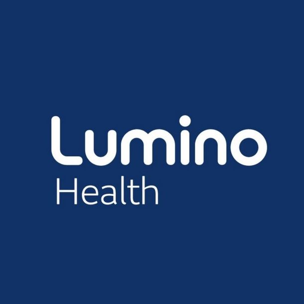 The logo for lumino health is on a blue background.