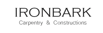 The text "IRONBARK" in large, black, serif letters above the smaller, grey text "Carpentry & Constructions."