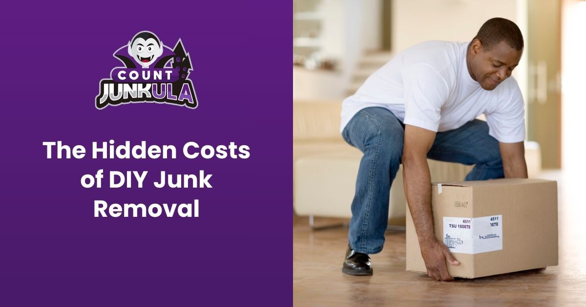 Man lifting a cardboard box, text 