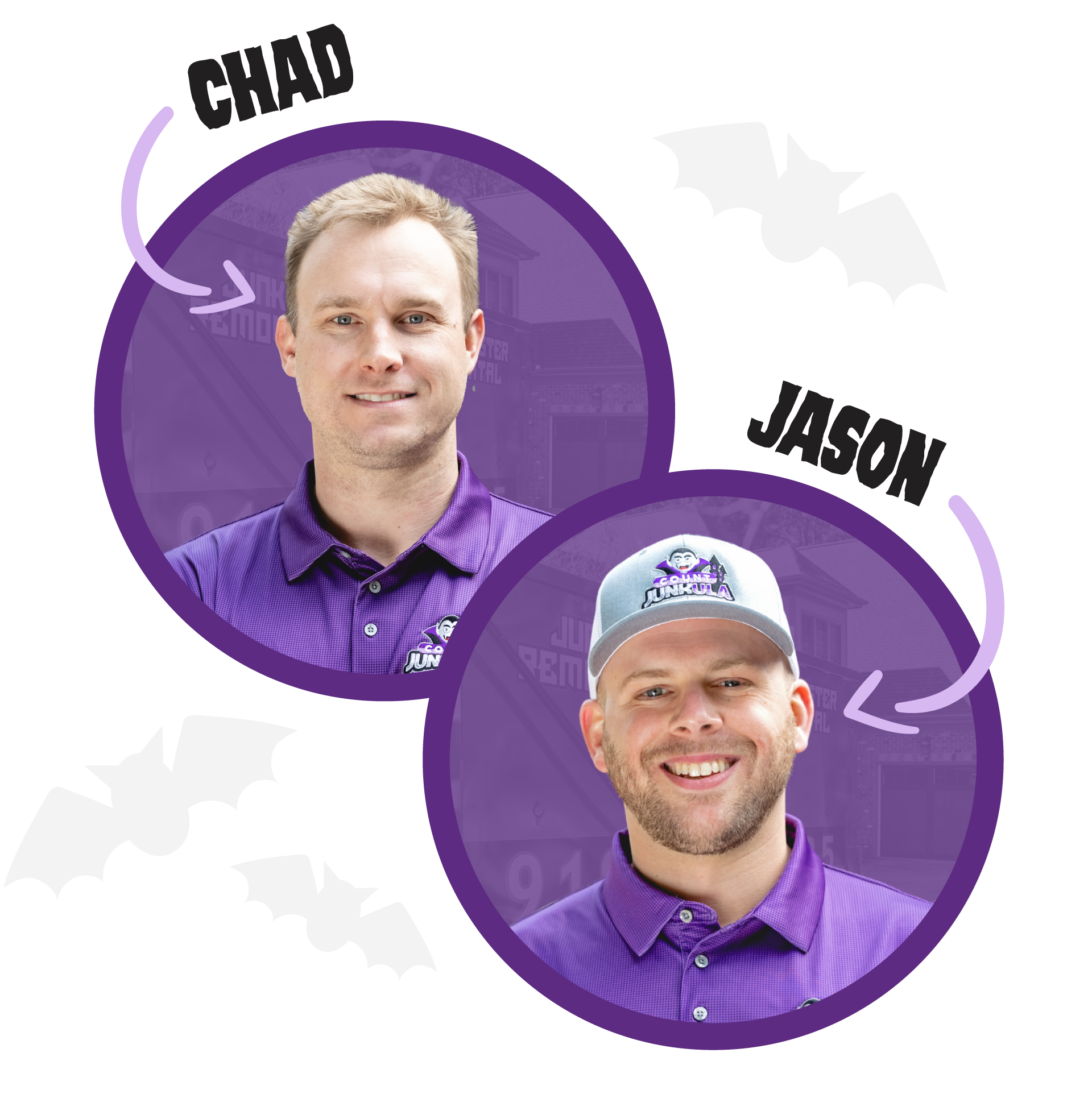 Chad and Jason, two men in purple shirts, smiling