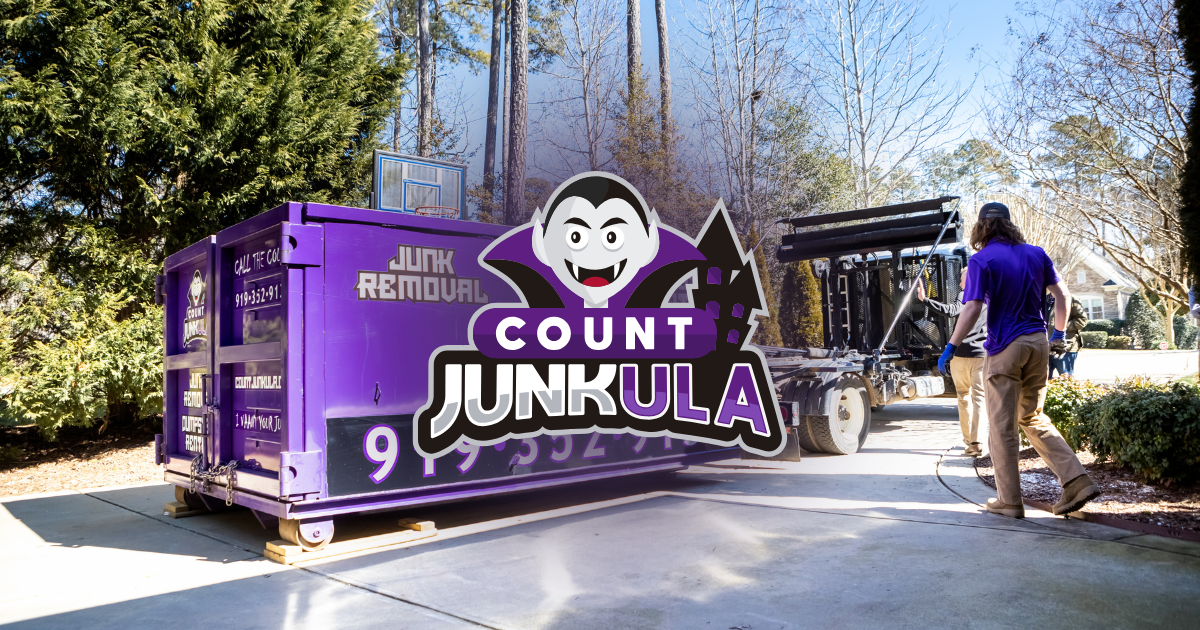 Purple Count Junkula trailer at a roadside event, with a person standing beside it