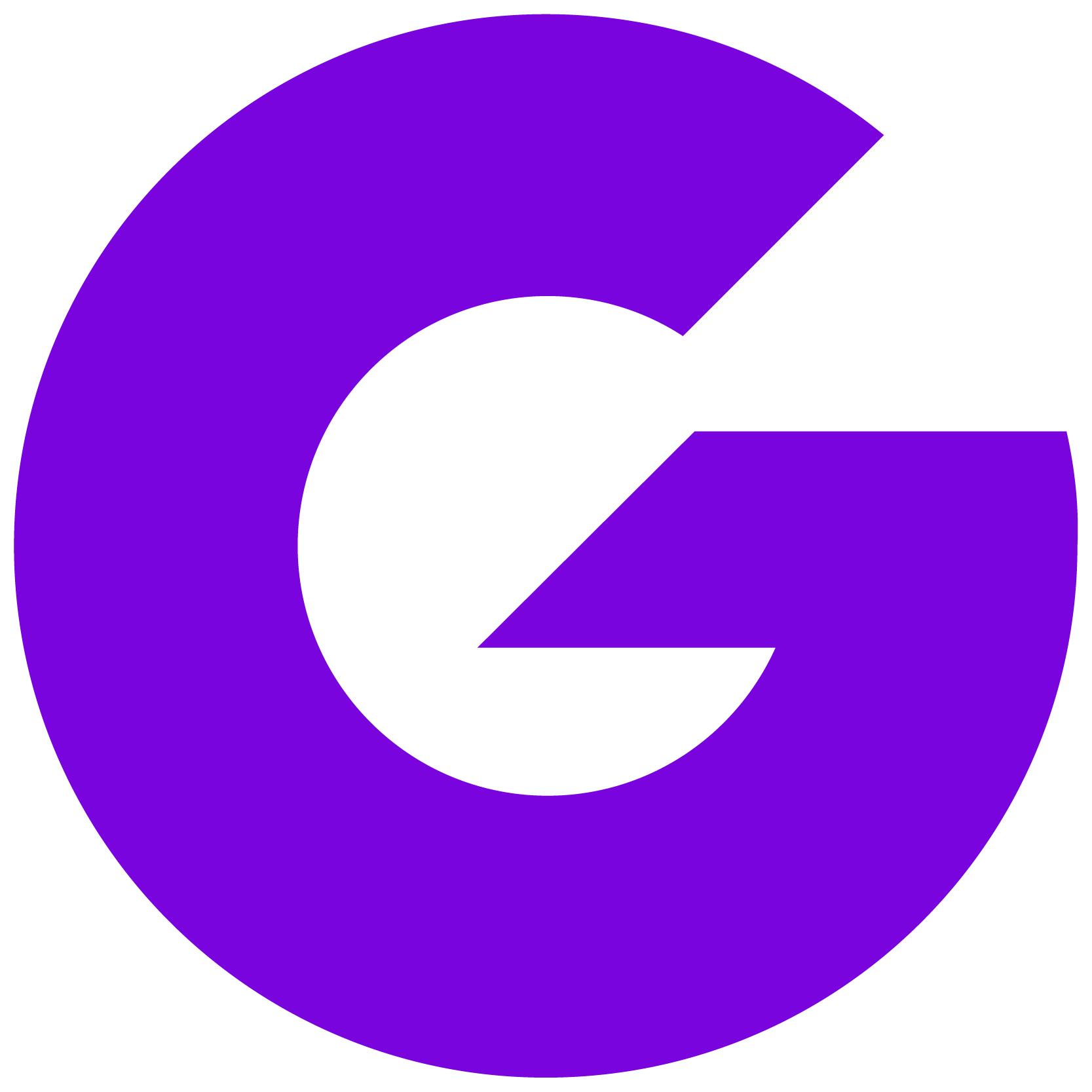 Purple letter G with a gap on the right.