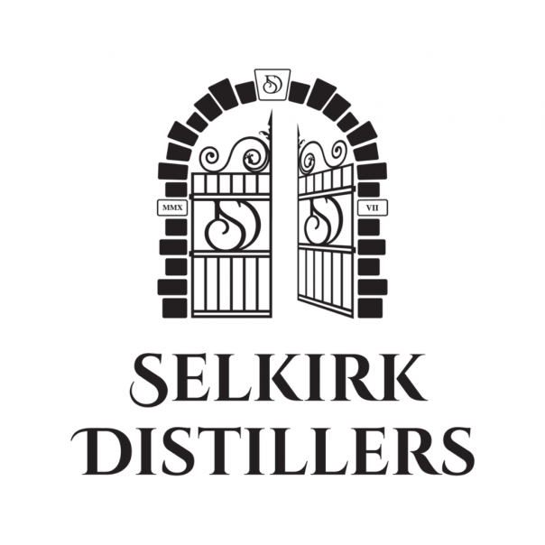Selkirk Distillers logo: ornate gate with