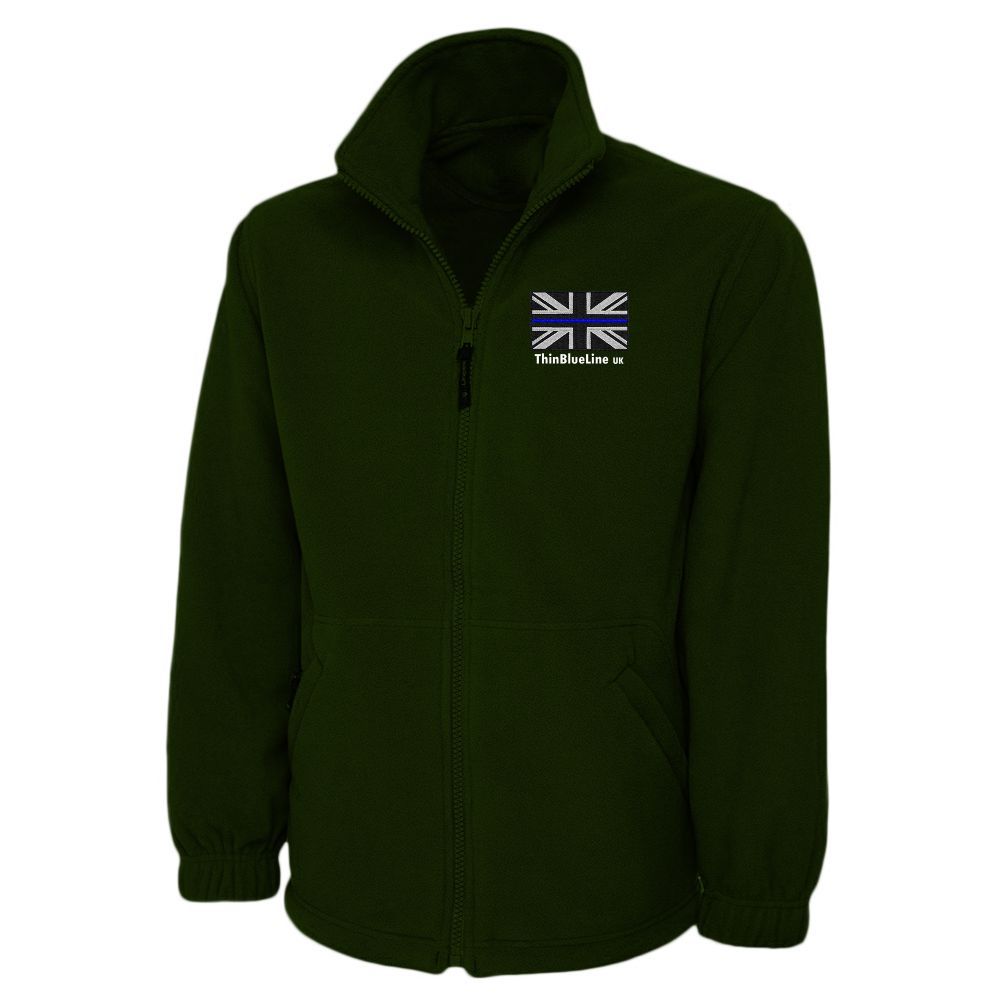 Dark green fleece jacket with a Union Jack logo.