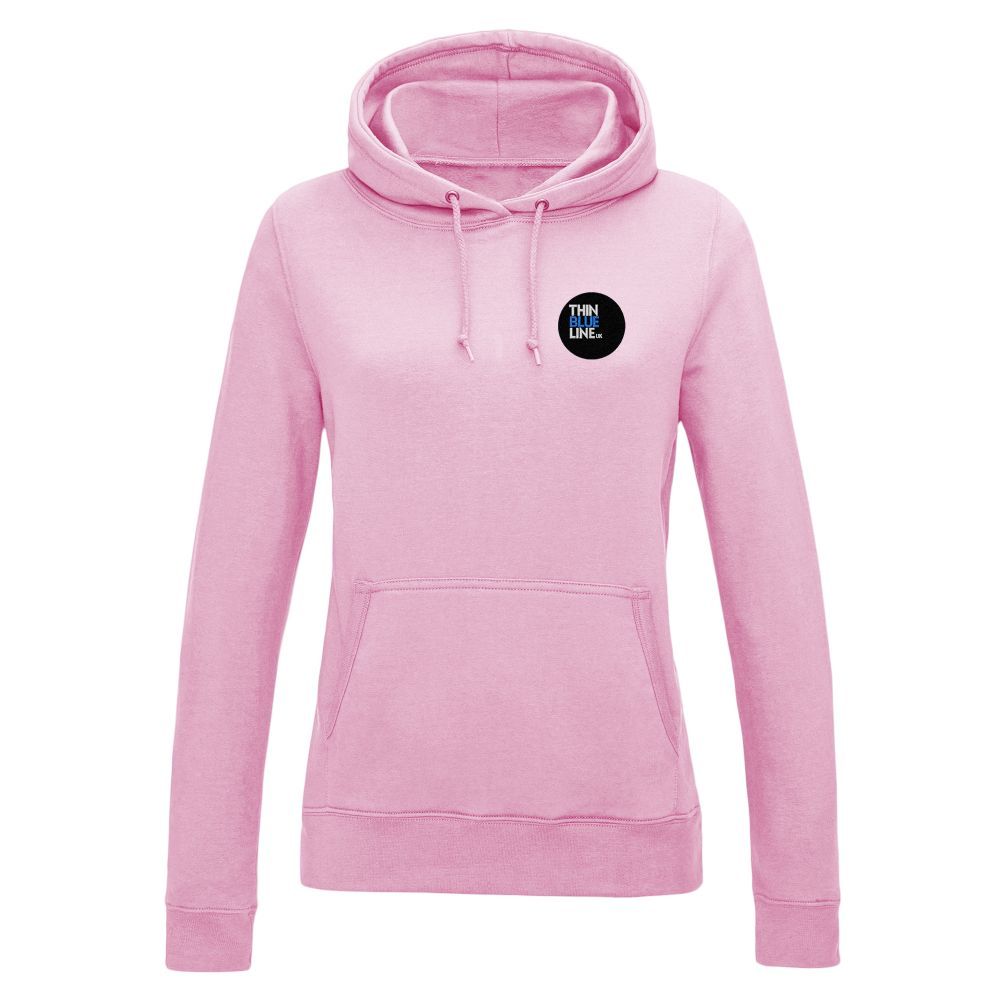 Pink thin blue line hoodie with logo on chest