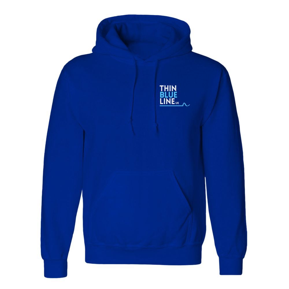 Blue thin blue line hoodie with logo on chest
