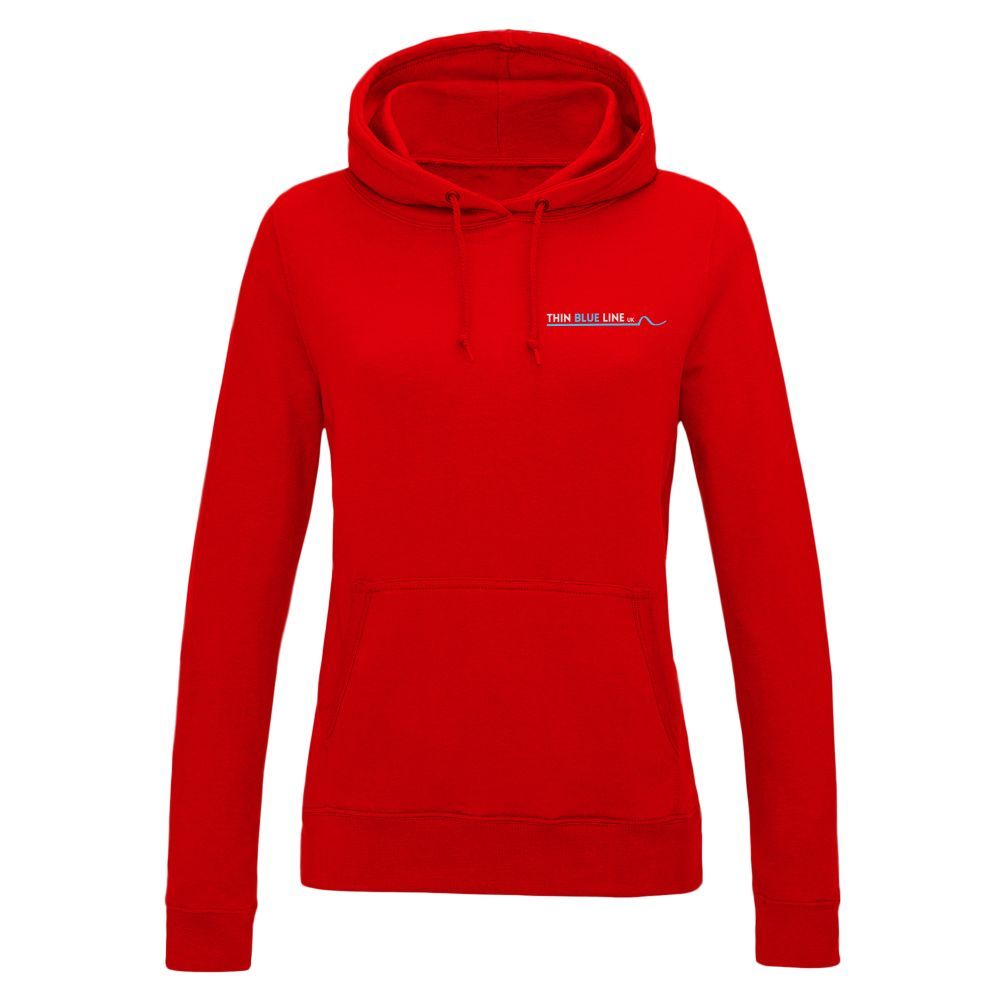 Red hooded sweatshirt with the word "MEDIA" on the chest.