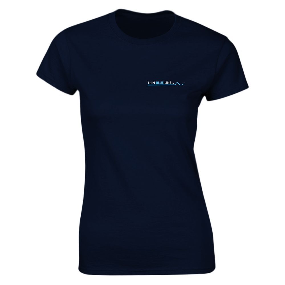 Navy blue t-shirt with a small, light-colored design on the chest.