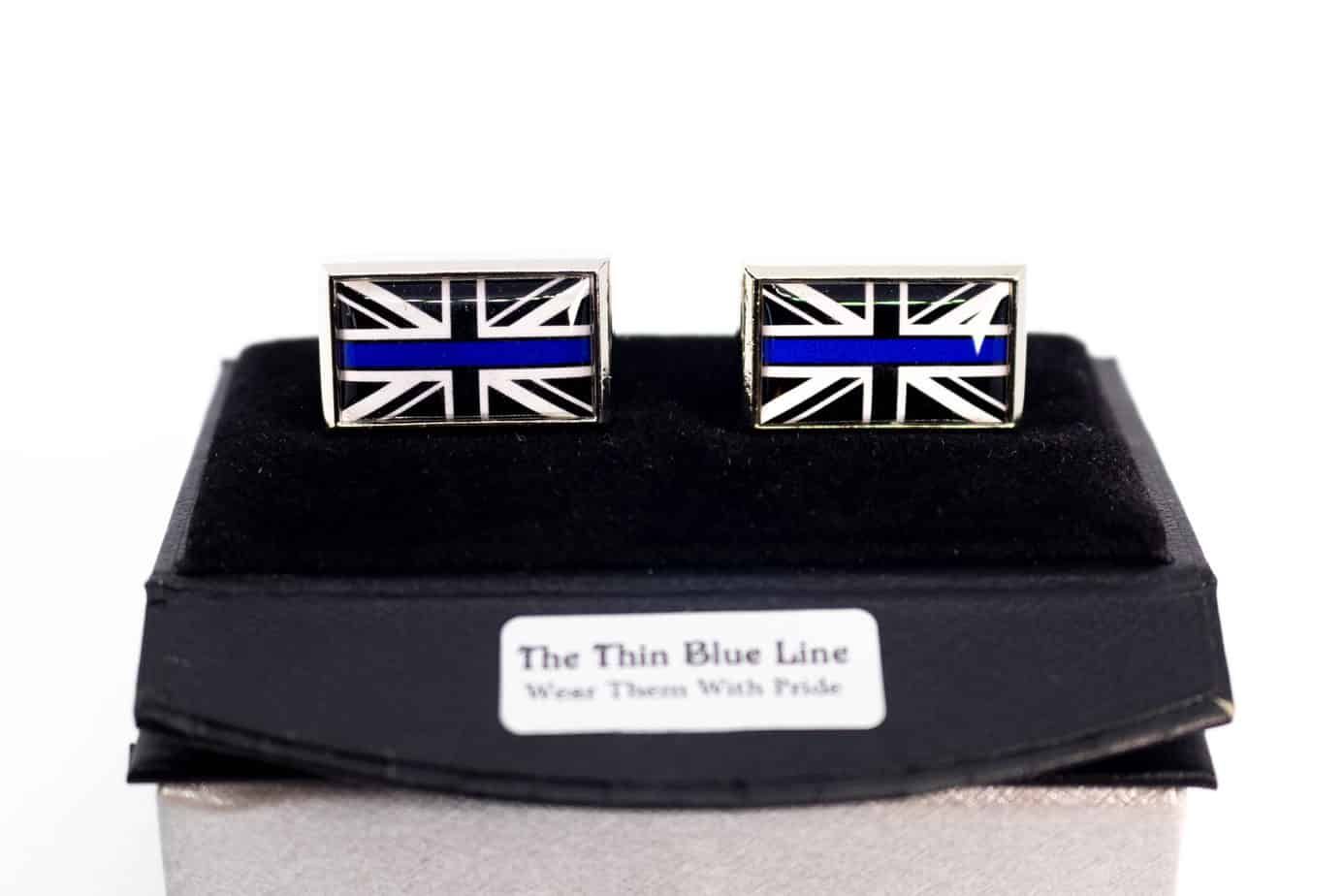 Image of two Thin Blue Line cufflinks in presentation box