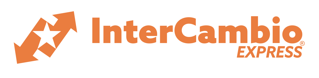 An orange and white logo for intercambio express