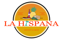 A logo for a grocery and liquor store called la hispana