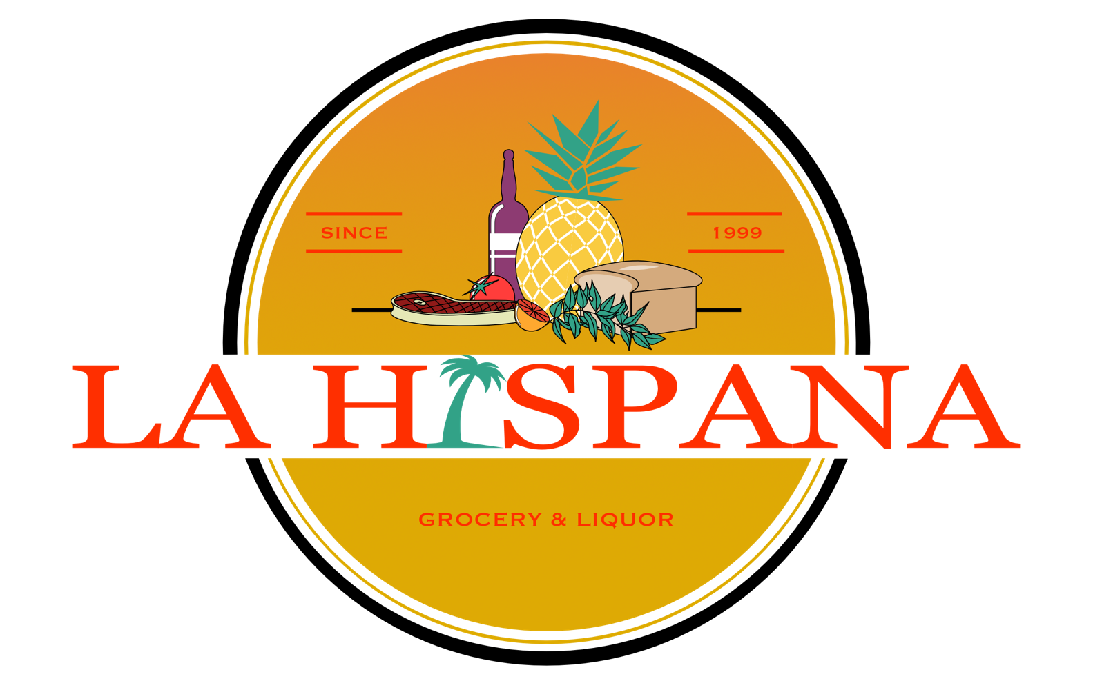 A logo for la hispana grocery and liquor