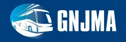 Logo of GNJMA with a bus design, white letters on a blue background.