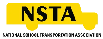 Logo of the National School Transportation Association. Yellow school bus shape with black letters NSTA.