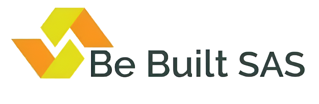 Logotipo de Be Built SAS: forma geométrica abstracta en amarillo y naranja, seguida del texto 