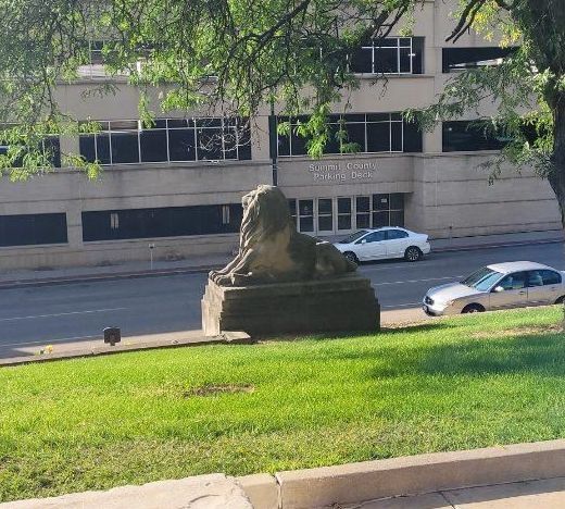 Lion statue outside of Summit Co Courthouse 'Before' Image