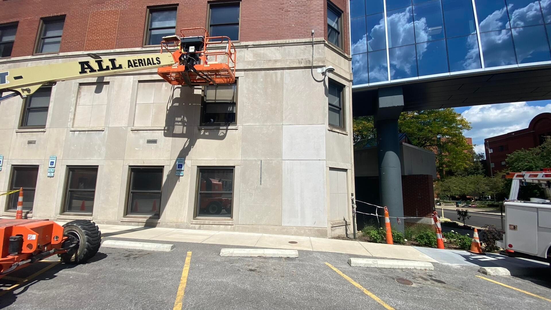 After replacing broken concrete faceade panel at a Hospital in downtown Akron