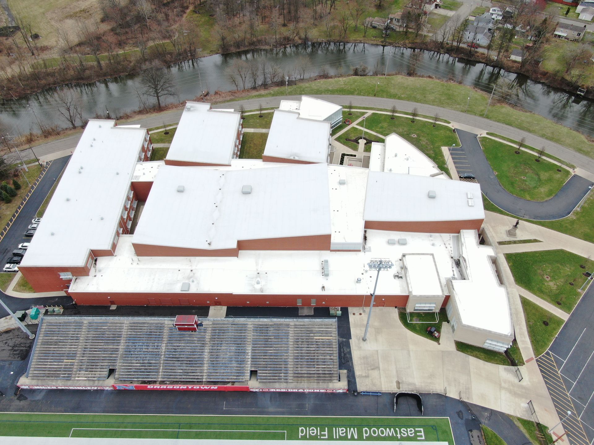 Before image of Bo-Rein Stadium, sorely in need of cleaning and restorations
