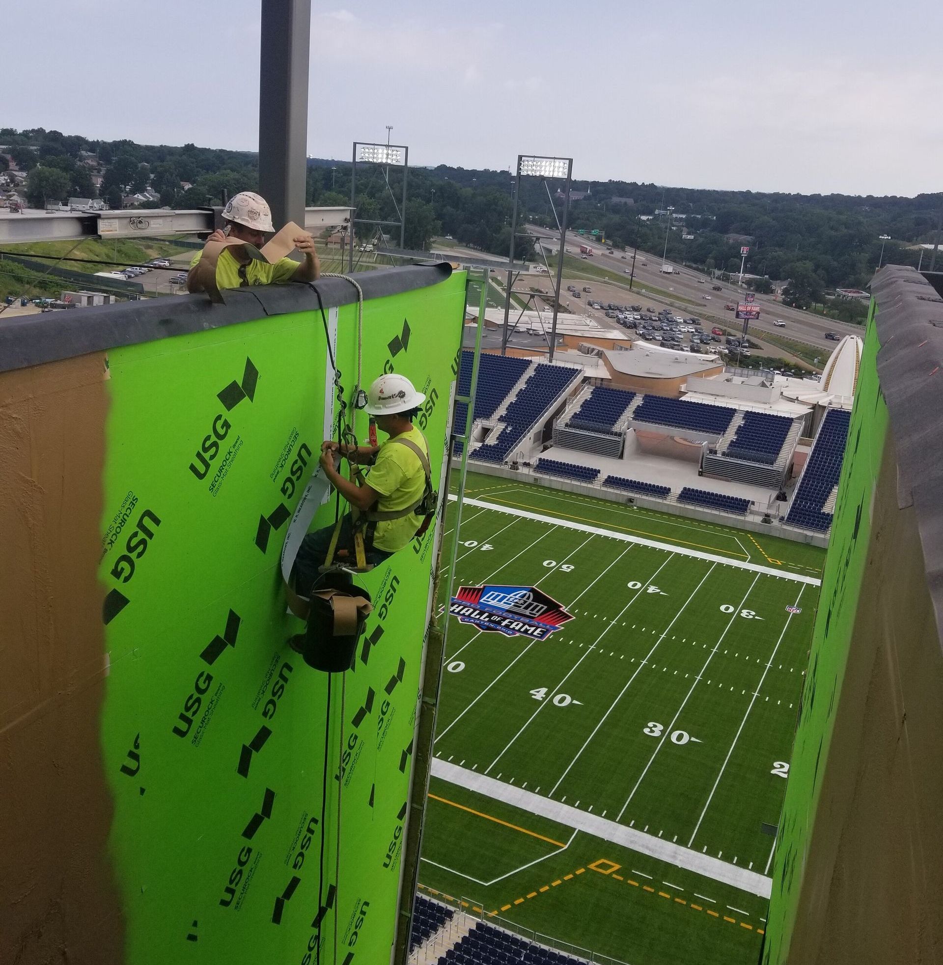 Ameriseal at the Football Hall of Fame in Canton Ohio, applying a fluid applied air barrier