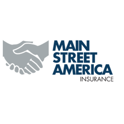 A logo for main street america insurance with two hands shaking