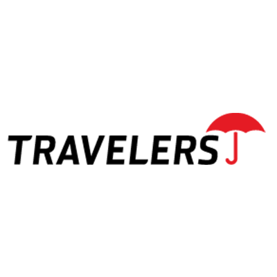 Travelers j logo with a red umbrella in the middle